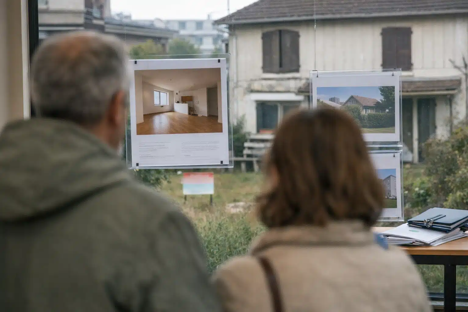 Deux personnes de dos regardant des annonces immobilières