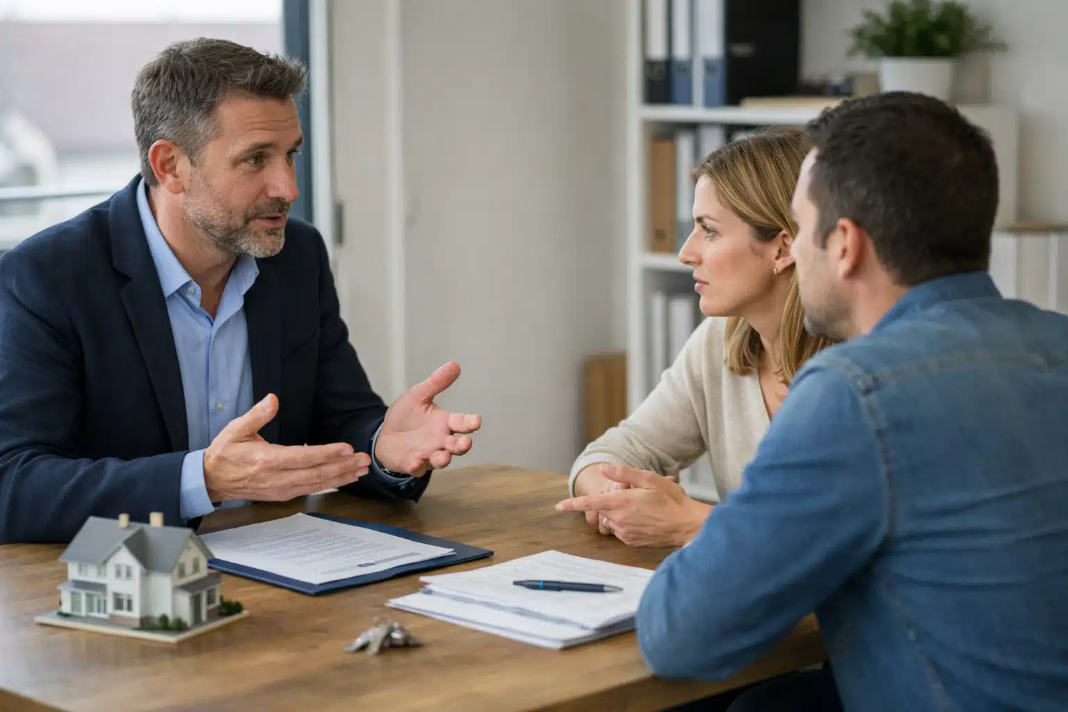 Homme expliquant des documents à un couple